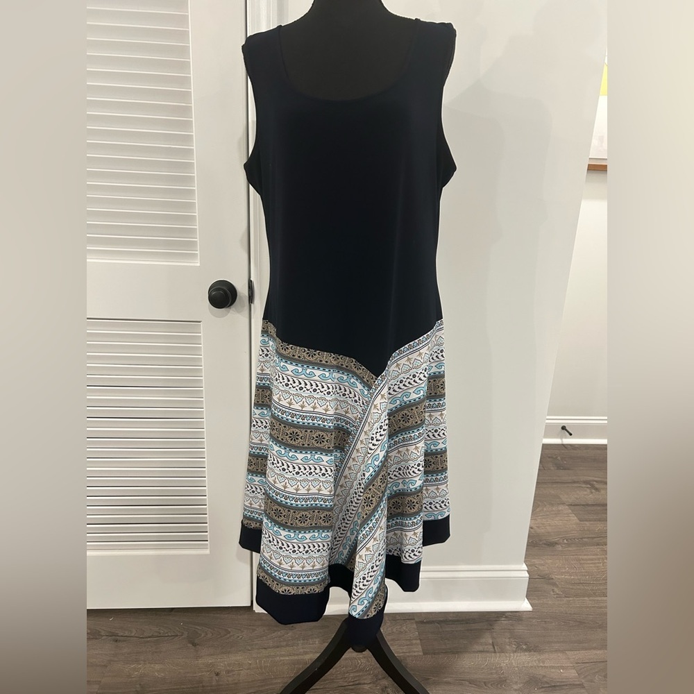 MSK Navy Blue Sleeveless Print Asymmetric Hankerchief Hem Casual Dress Size XL